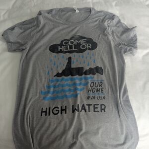 Gray Graphic T-Shirt with Blue and Black Print